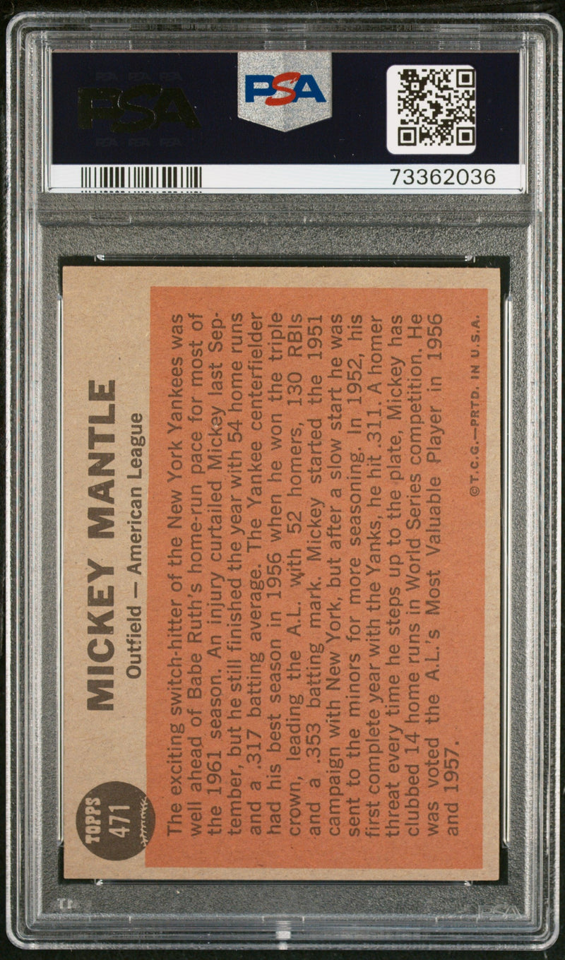 Graded 1962 Topps All Star Mickey Mantle #471 Baseball Card PSA 4 VG-EX