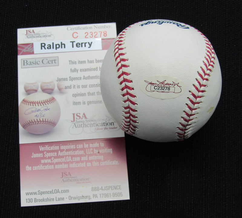 Ralph Terry Signed/Auto Yankees 100th OML Baseball JSA Inscr  186868
