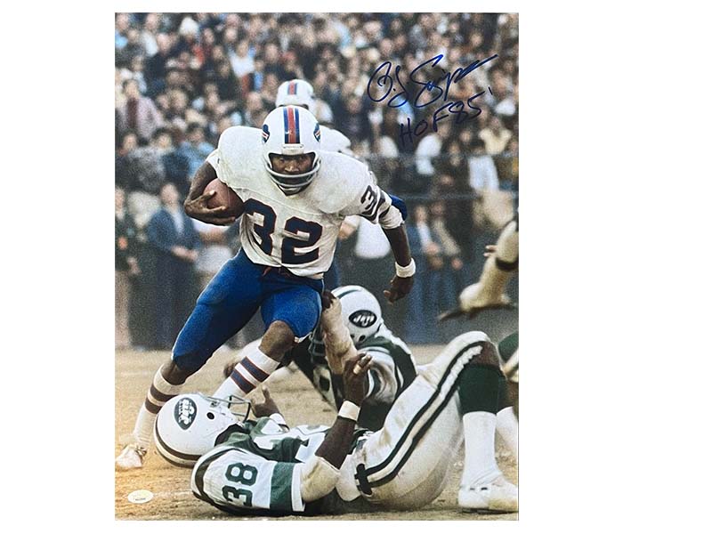OJ Simpson Autographed Buffalo Bills vs New York Jets 16x20 Photo JSA HOF85 Inscription