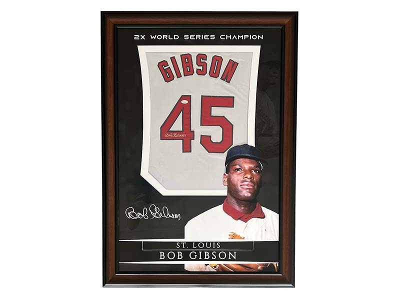 Bob Gibson Autographed 40x27 Framed Baseball Jersey JSA