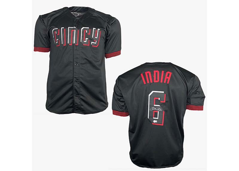 Jonathan India Autographed Cincy Black Baseball Jersey Beckett