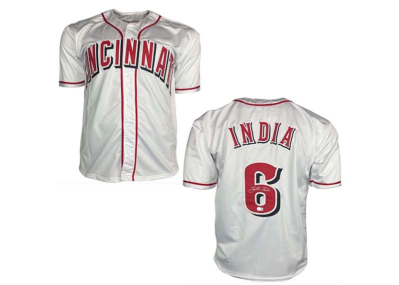 Jonathan India Autographed Cincinnati White Baseball Jersey Beckett