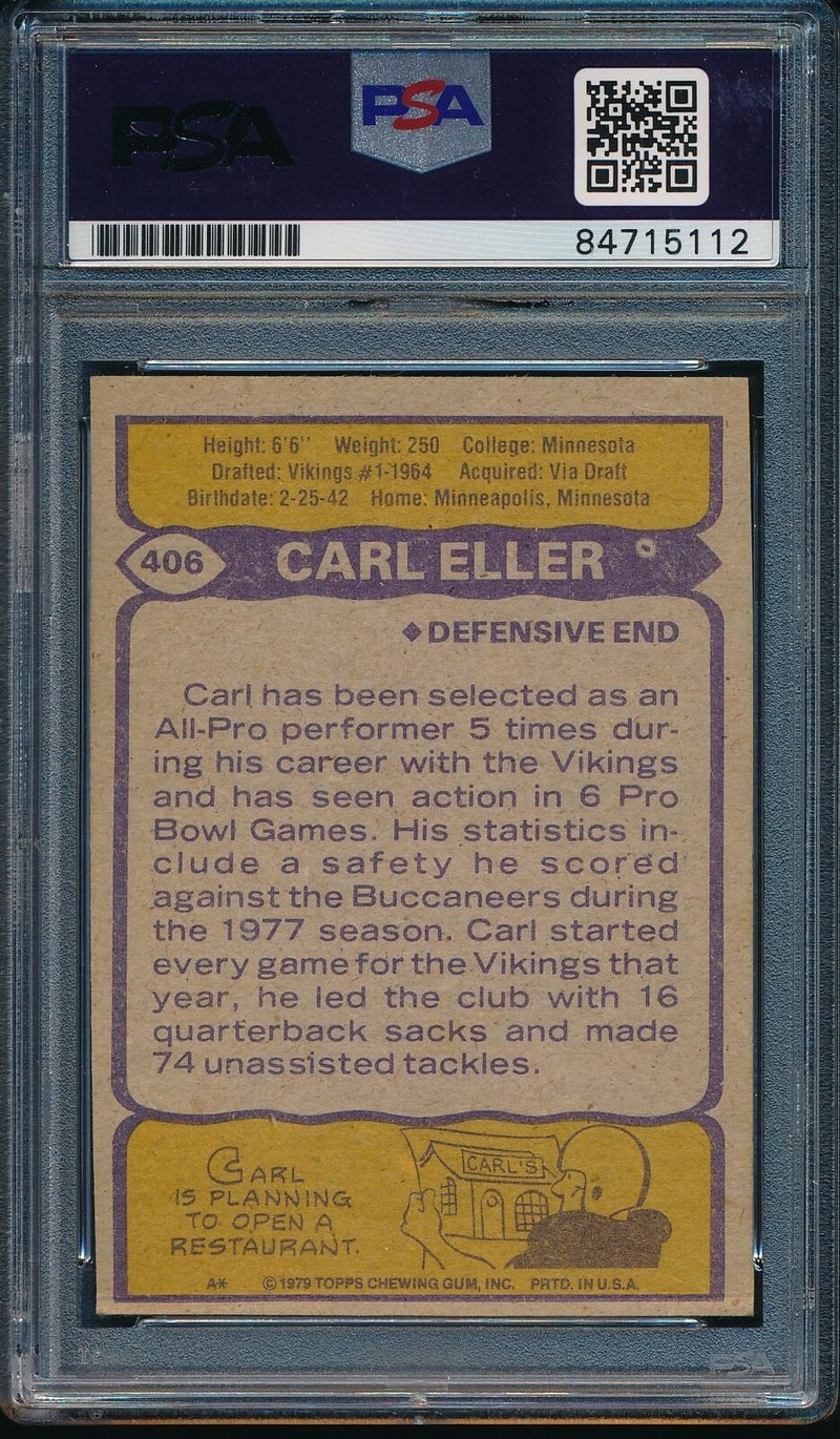 1979 TOPPS Carl Eller HOF #406 Card Signed Minnesota Vikings PSA/DNA 176368