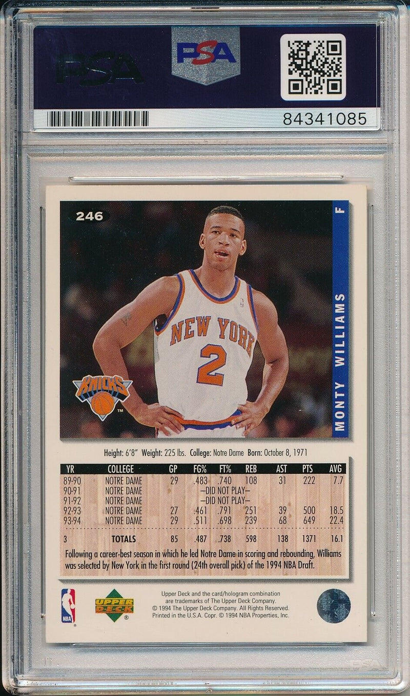 Monty Williams Knicks Signed/Auto 1994 Upper Deck Card #246 PSA/DNA 163608