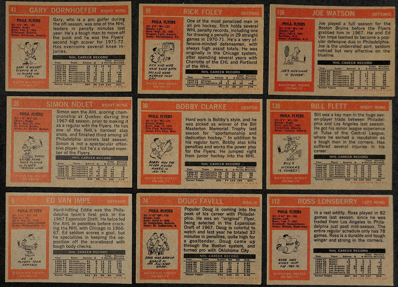1972-73 Topps Hockey Philadelphia Flyers Complete Team Set (10/10) Cards 189200