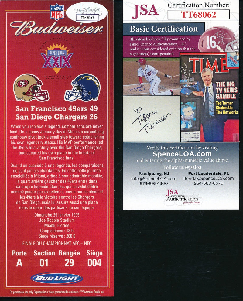 Jerry Rice HOF Signed/Auto Super Bowl XXIX Replica Full Ticket JSA 188038