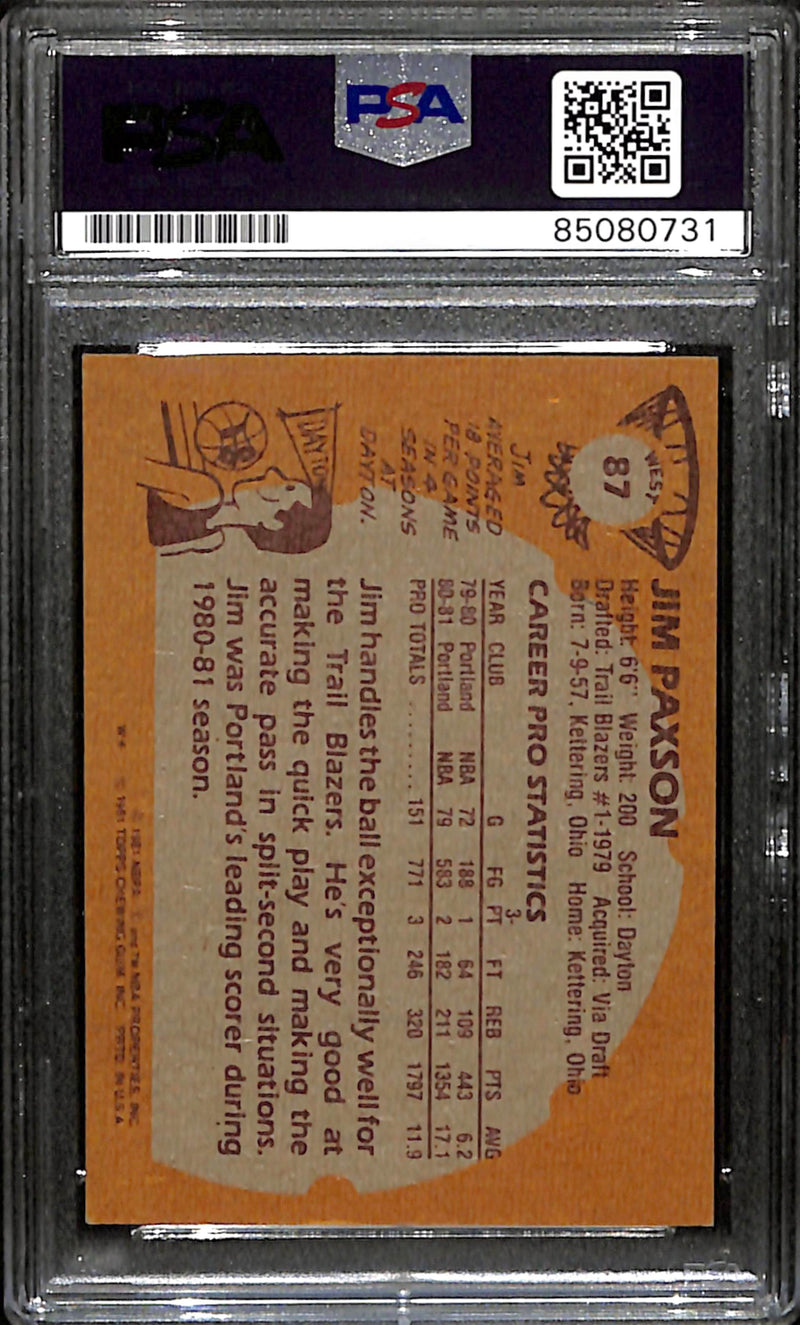 Jim Paxson Signed 1981 Topps Card #87 Portland Trail Blazers PSA/DNA 185757