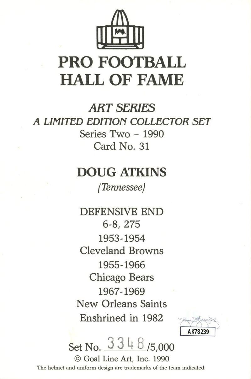 Doug Atkins HOF Autographed Goal Line Art GLAC Postcard Bears JSA 180899