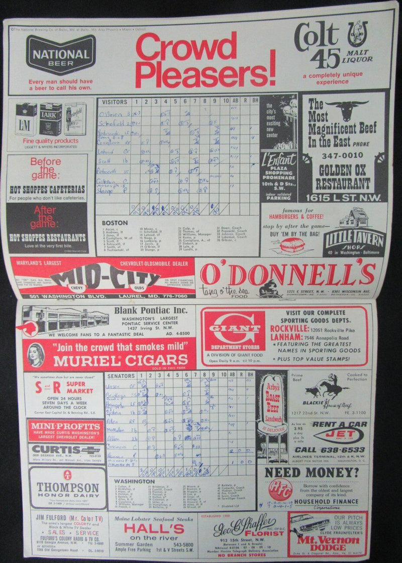 Lot of 2 Washington Senators 1966/1969 Game Programs Ted Williams 153956