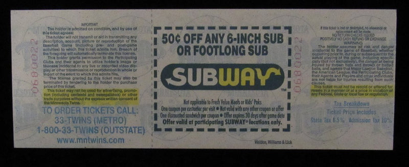 September 27, 1998 Full Ticket Twins vs. Indians Paul Molitor Final Game 184918