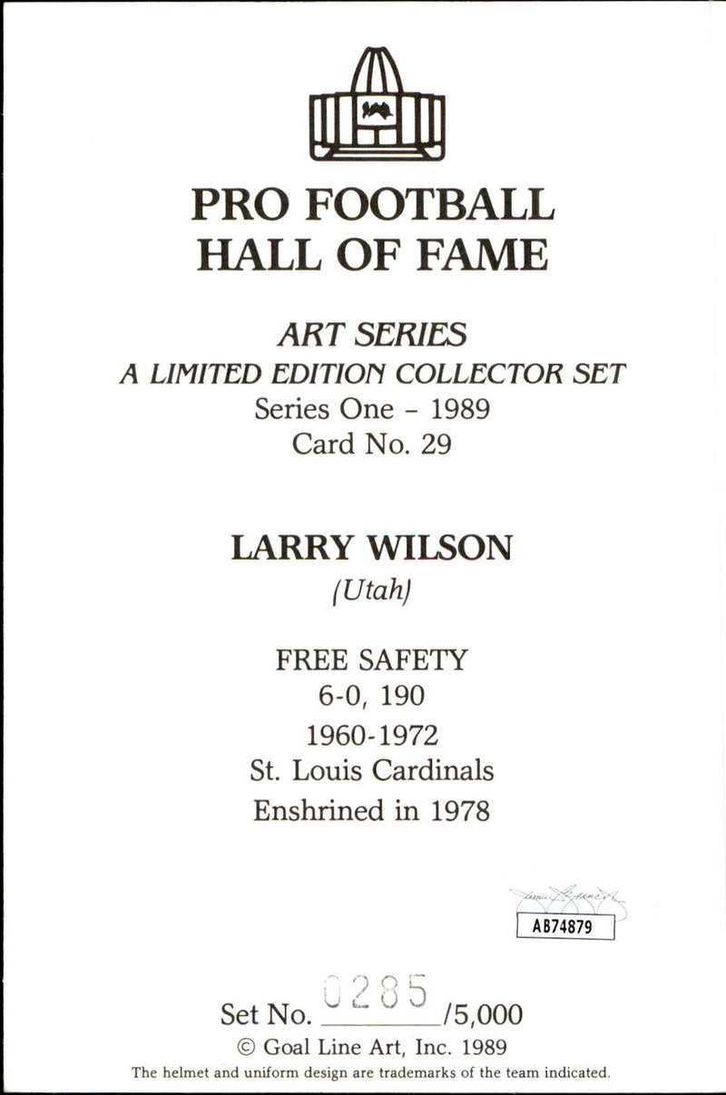 Larry Wilson HOF Autographed Goal Line Art GLAC Postcard Cardinals JSA