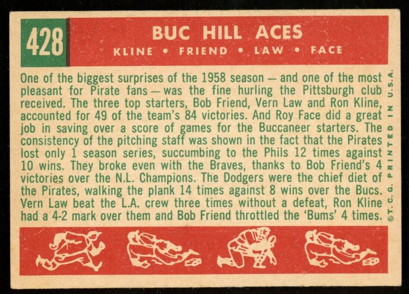 1959 Topps Baseball Kline/Friend/Law/Face #428 Pittsburgh Pirates