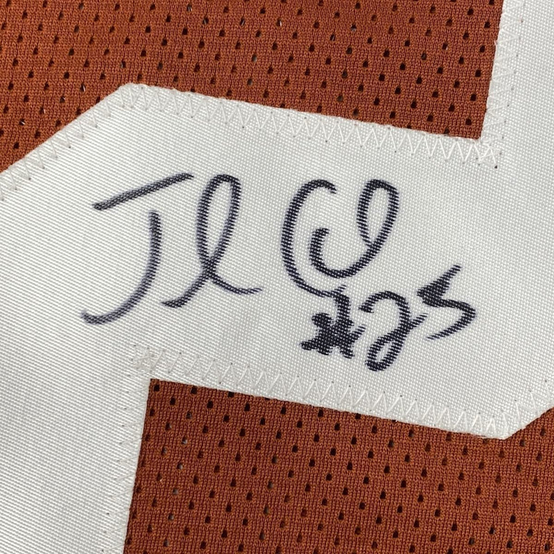 Framed Autographed/Signed Jamaal Charles 35x39 Texas Orange College Football Jersey JSA COA