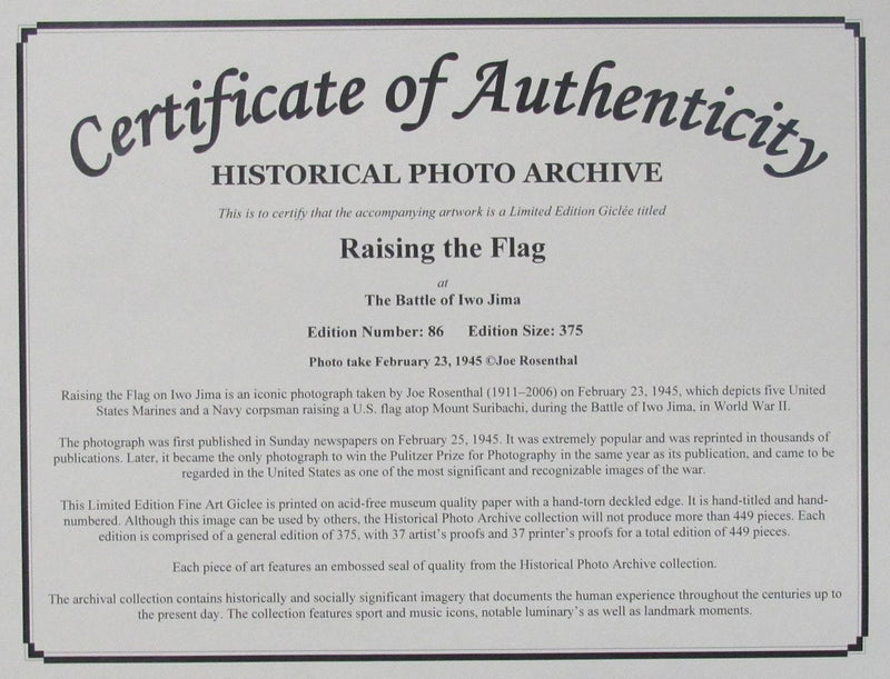 Battle of Iwo Jima "Raising the Flag" 20x24 B/W Photo Framed 190769