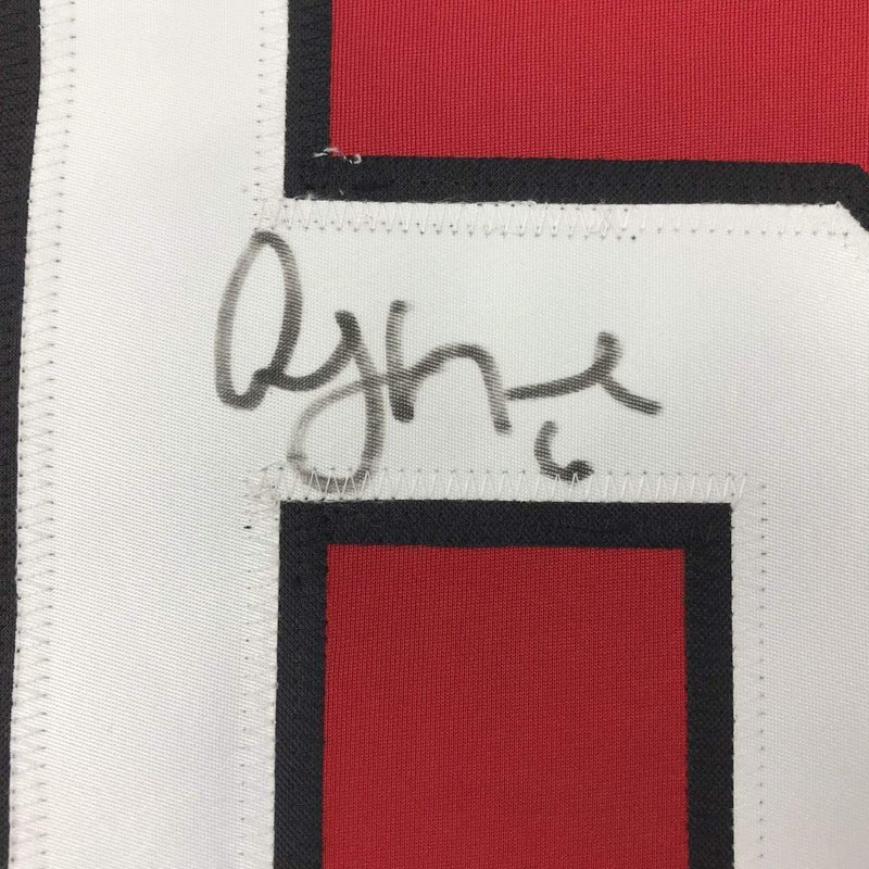 Framed Autographed/Signed Andy Greene 35x39 New Jersey Red Hockey Jersey PSA/DNA COA