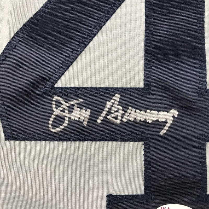 Framed Autographed/Signed Jim Bunning 35x39 Detroit Grey Baseball Jersey JSA COA