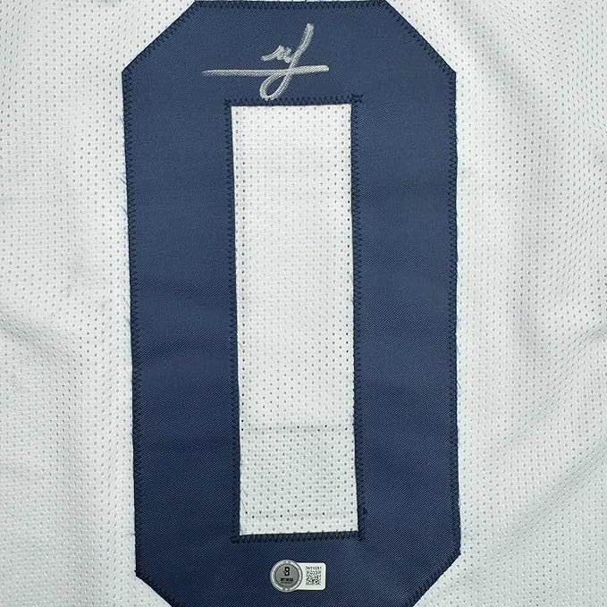 Framed Autographed/Signed Mike Sainristil 35x39 Michigan White College Football Jersey Beckett BAS COA