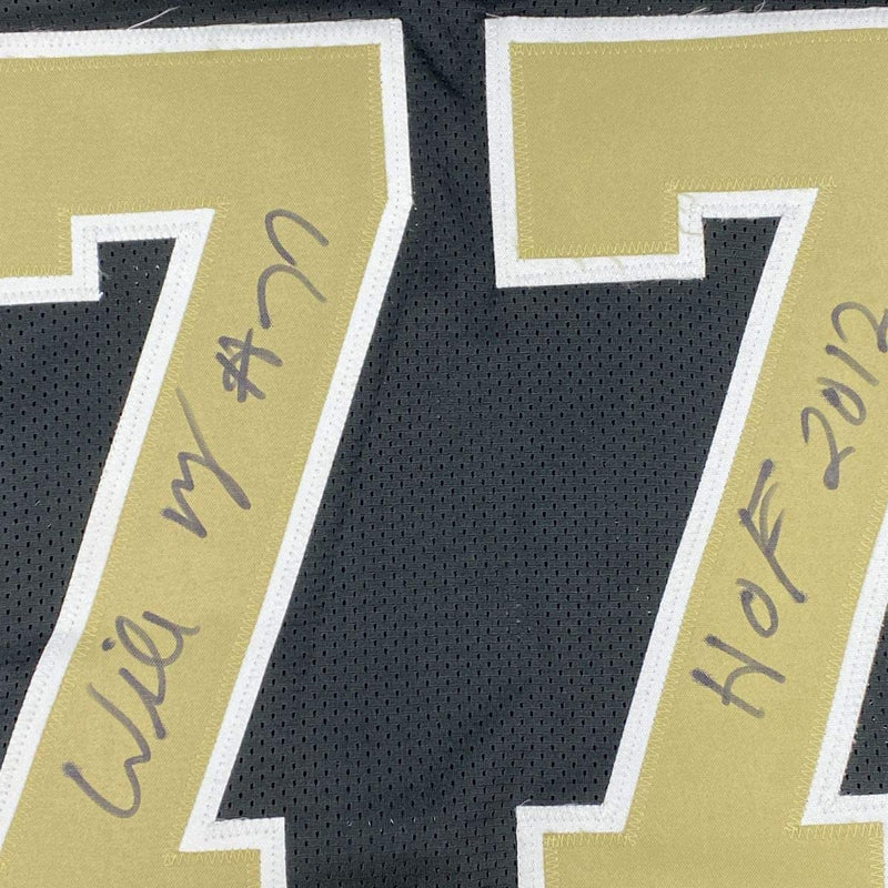 Autographed/Signed Willie Roaf HOF 2012 New Orleans Black Football Jersey JSA COA