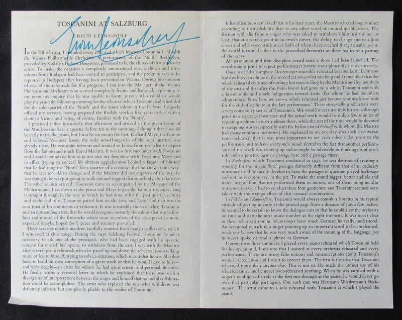 Erich Leinsdorf Conductor Autographed Magazine PSA/DNA 177029