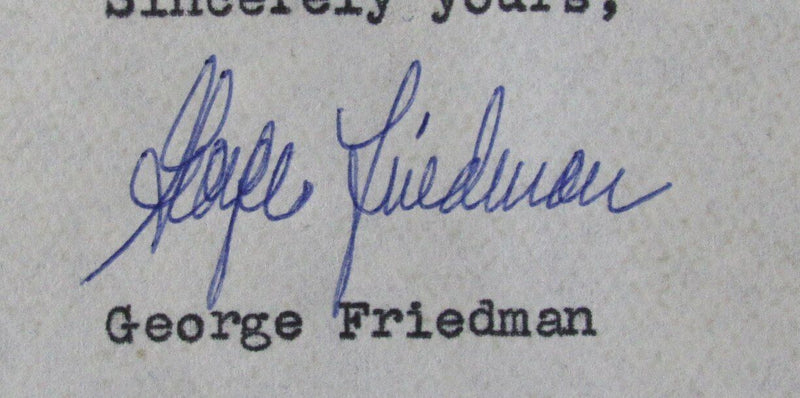 George Friedman Author Autographed 1971 TLS Typed Letter Signed PSA/DNA 177033