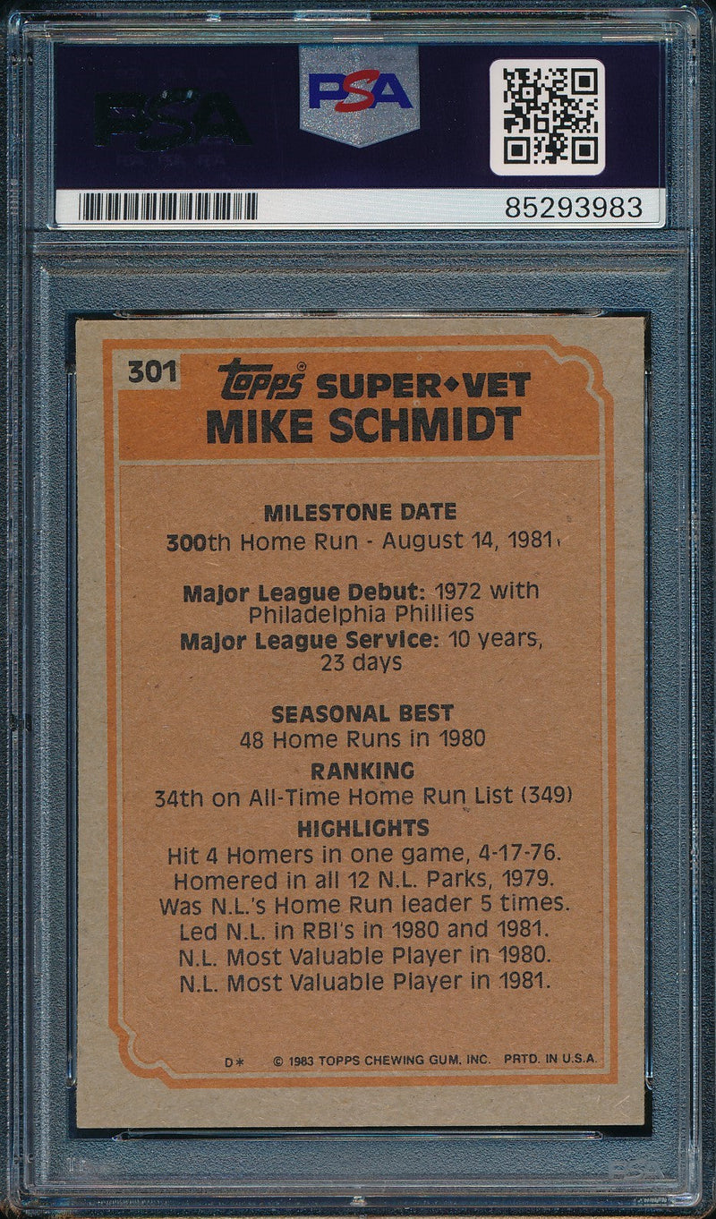 1983 Topps Mike Schmidt Phillies Card #301 Signed PSA/DNA GEM MINT 9 190433