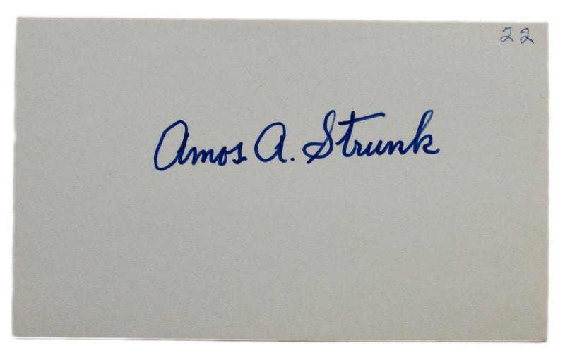 Amos Strunk Philadelphia Athletics  Autographed/Signed 3x5 Index Card