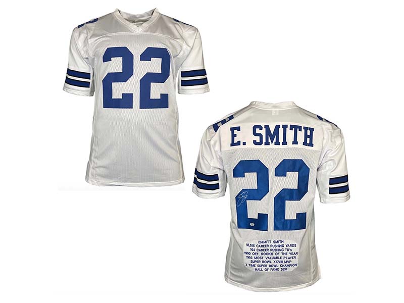 Emmitt Smith Signed Custom White Stats Football Jersey (PSA)