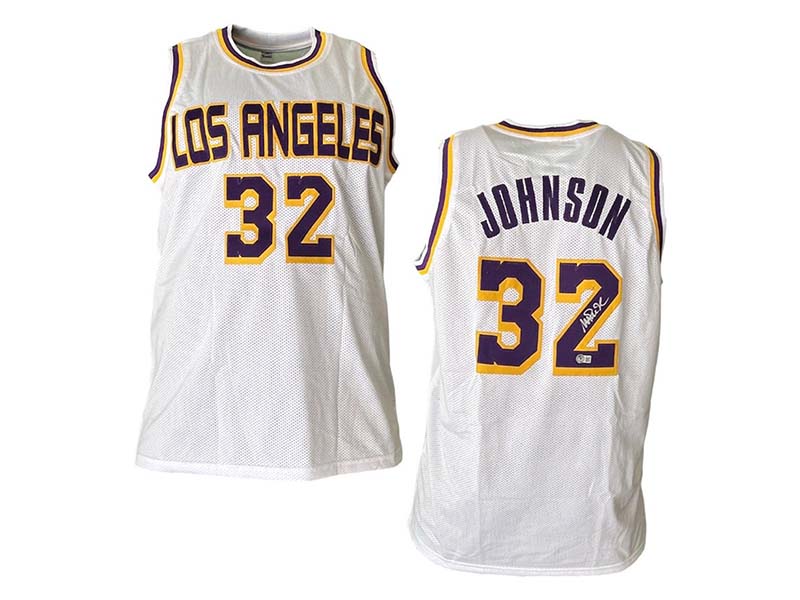 Magic Johnson Autographed Pro Style White Basketball Jersey (Beckett)