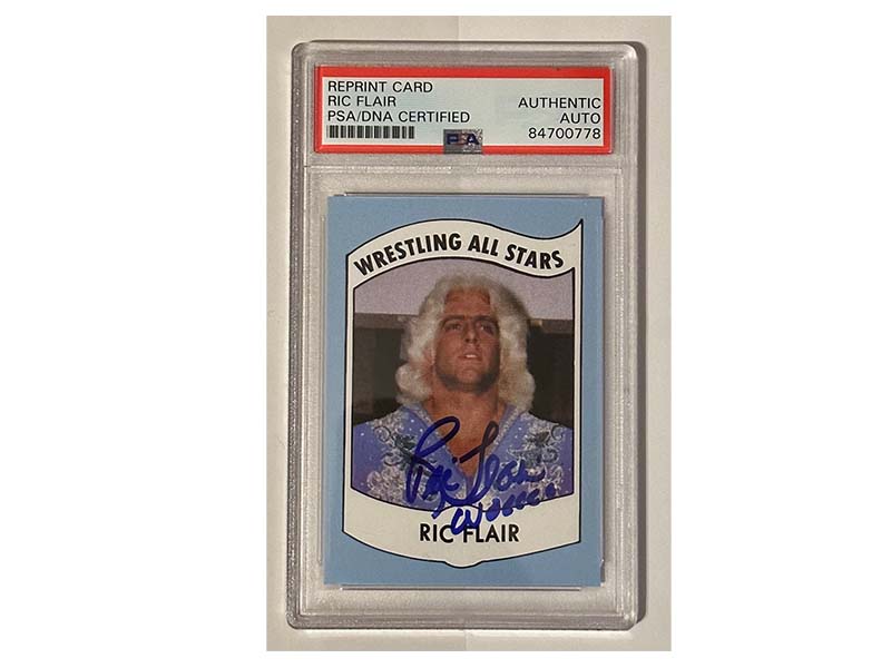 Ric Flair Signed Wrestling All Stars #27 Reprint Card PSA Wooo inscription