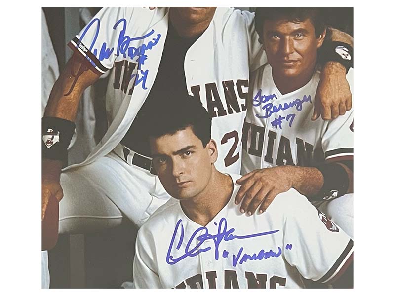 Charlie Sheen, Tom Berenger & Corbin Bernsen Signed Major League 11x14 Frame JSA