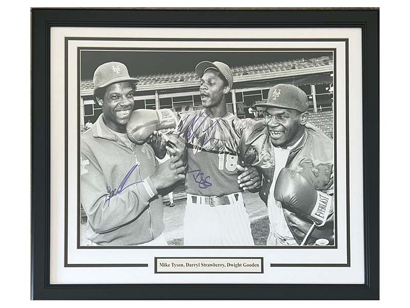 Mike Tyson, Doc Gooden & Daryl Strawberry Signed New York Mets Framed 16x20 (JSA)