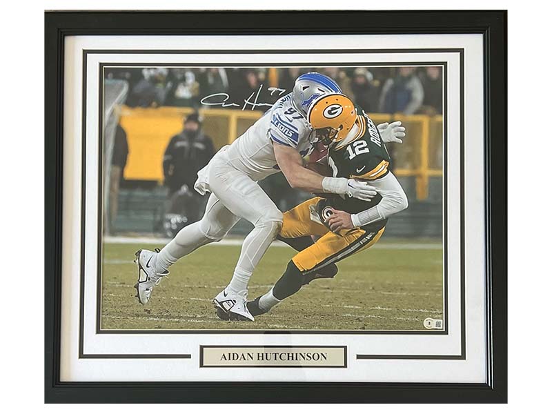 Aidan Hutchinson Signed Detroit Lions Frame 16x20 Photo With Aaron Rodgers Beckett