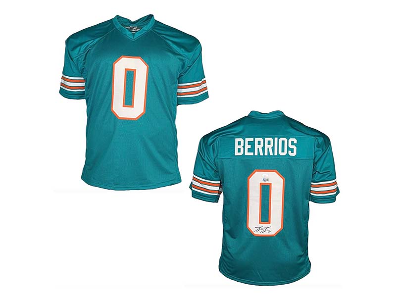 Braxton Berrios Autographed Miami Teal Football Jersey JSA