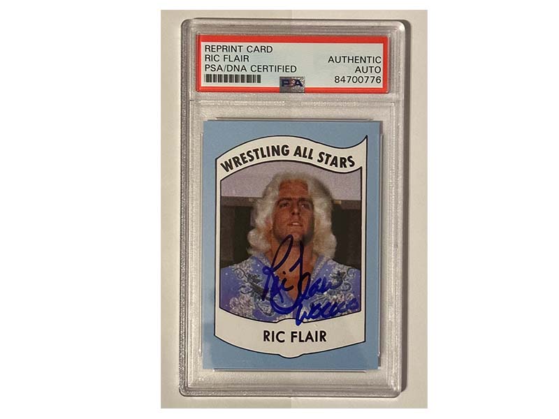 Ric Flair Signed Wrestling All Stars #27 Reprint Card PSA Wooo inscription