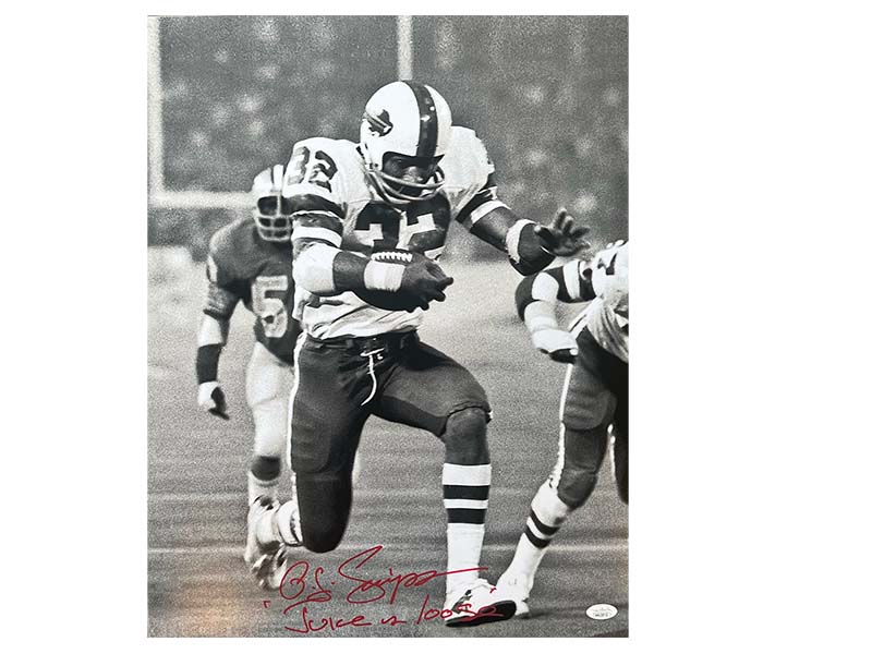 O.J. Simpson Autographed Buffalo Bills 16x20 Photo JSA Juice Is Loose Inscription