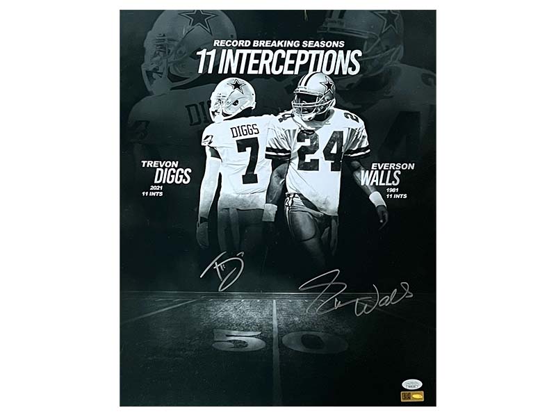 Trevon Diggs & Everson Walls Cowboys Autographed 16x20 Photo JSA 11 INT Record