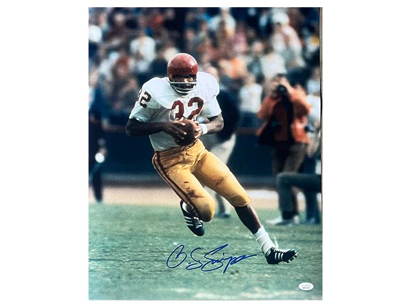 O.J. (OJ) Simpson Autographed USC Football 16x20 Photo JSA