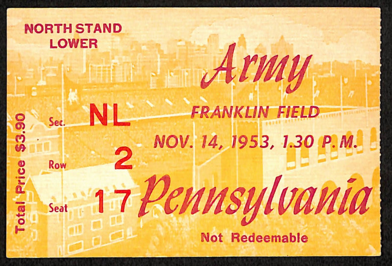November 14, 1953 Army vs Penn Quakers College Football Game Ticket Stub 190199
