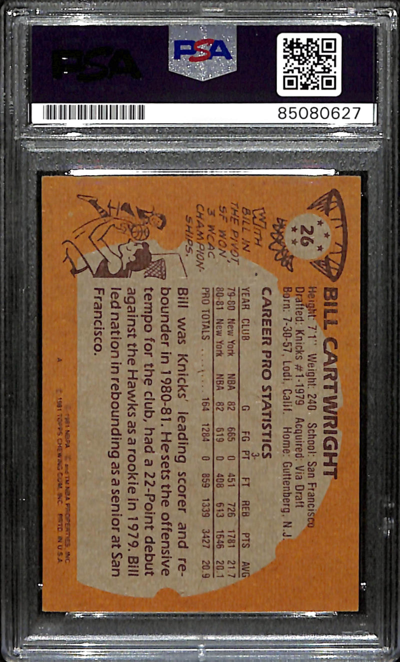 Bill Cartwright Signed 1981 Topps Card #26 New York Knicks PSA/DNA 185742