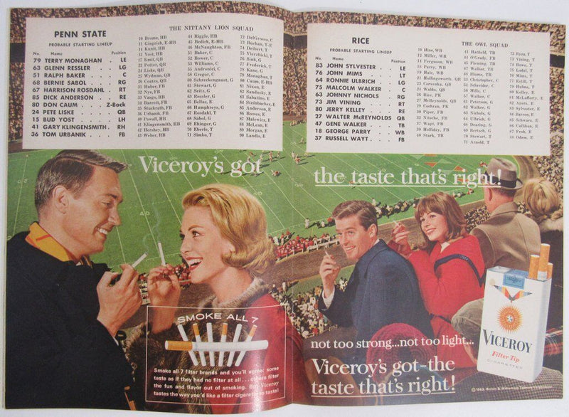 1963 Rice vs. Penn State Nittany Lions Football Program 137822