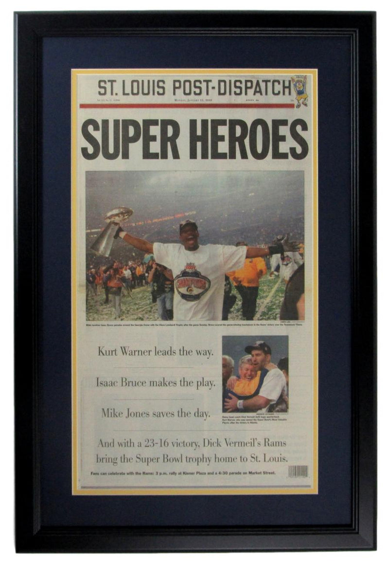 St. Louis Dispatch 2000 Rams S.B. XXXIV Champs Newspaper Framed 152556
