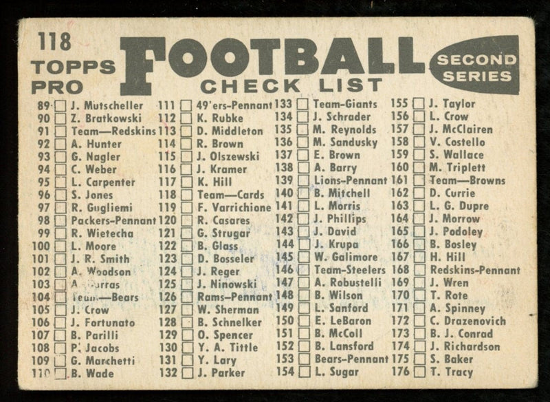 1959 TOPPS Football Card #118 Signed/Auto King Hill Chicago Cardinals