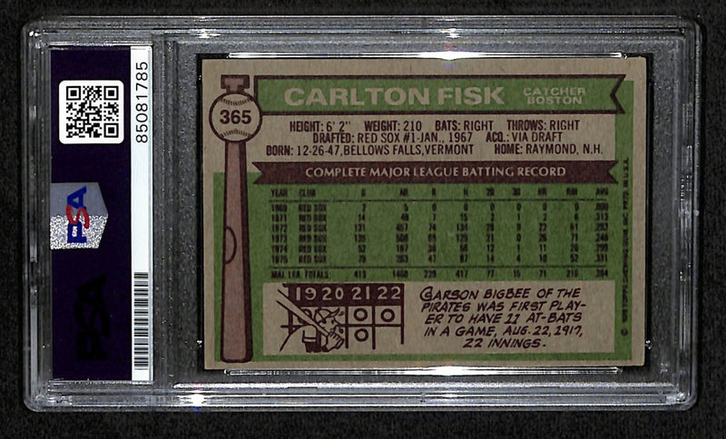 Carlton Fisk HOF Signed 1976 Topps Card #365 Boston Red Sox PSA/DNA 184531