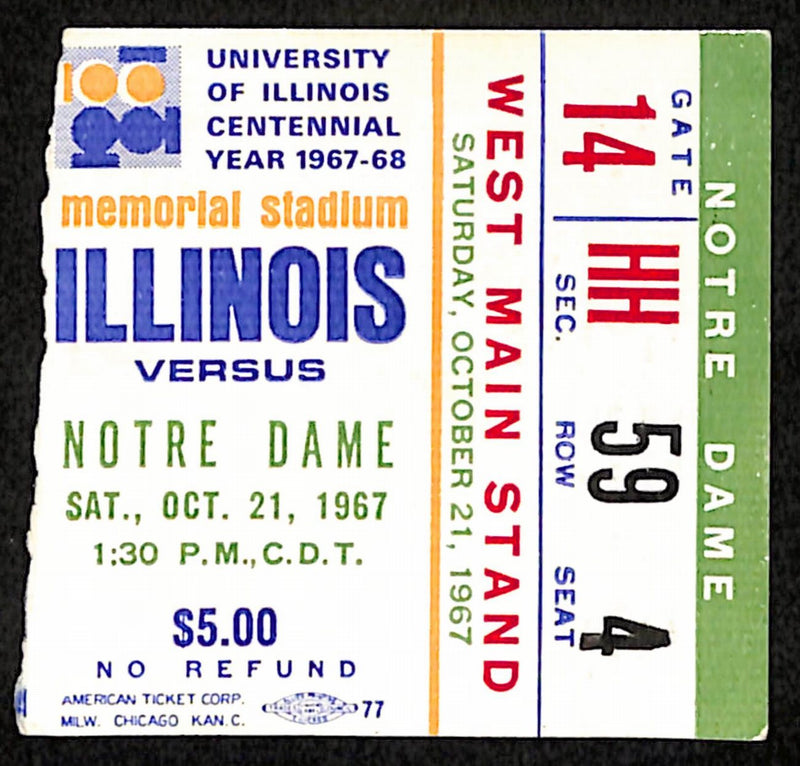 October 21, 1967 Notre Dame vs. Illinois  Football Game Ticket Stub 190213