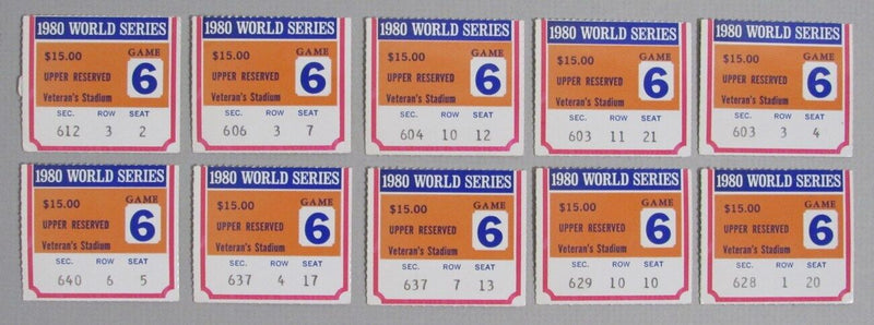 Lot of 10 1980 World Series Phillies Game 6 Ticket Stubs/ Schmidt MVP 180320