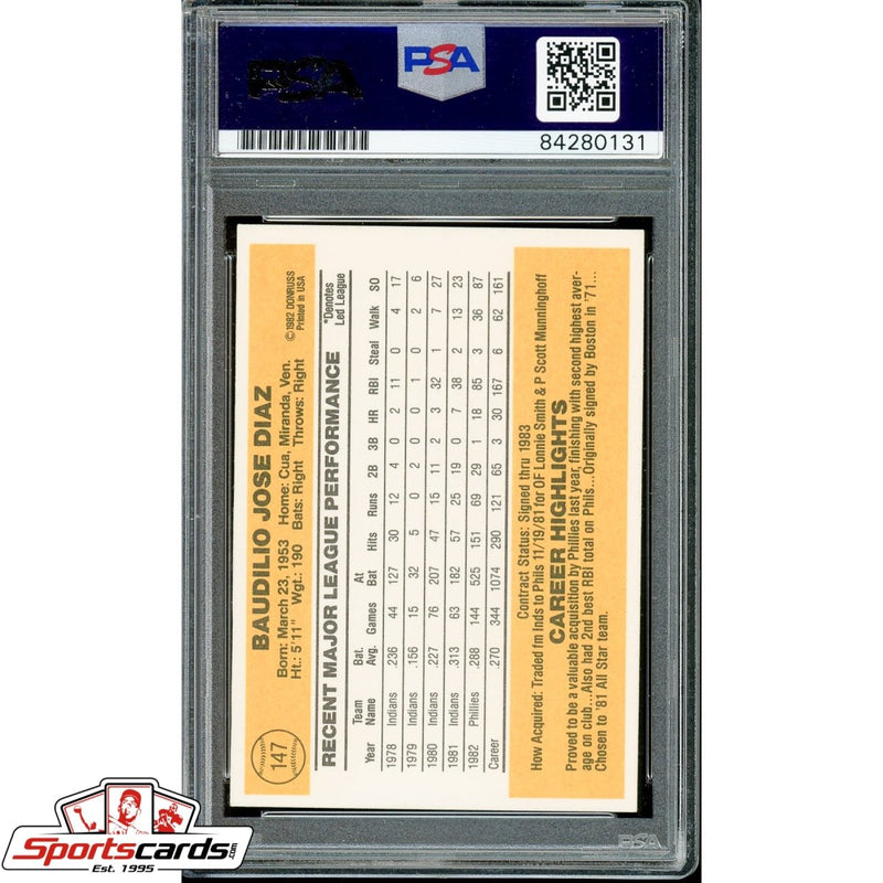Bo Diaz Signed Autographed 1983 Donruss Card PSA/DNA #147 Phillies