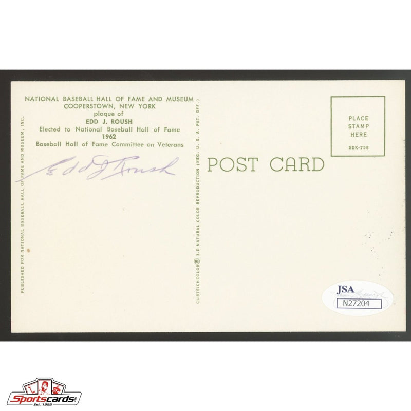 Edd Roush Signed Auto Hall of Fame HOF Postcard - JSA