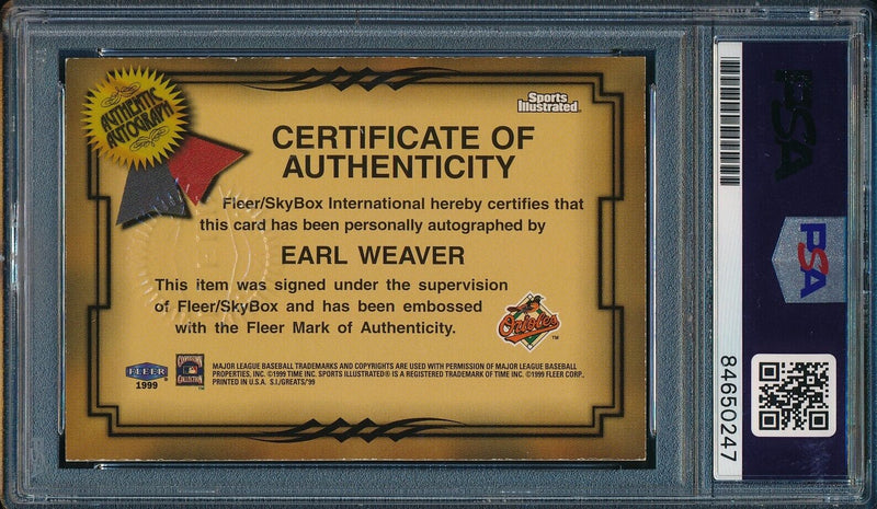 1999 Fleer Sports Illustrated Earl Weaver HOF Card Signed Orioles PSA/DNA