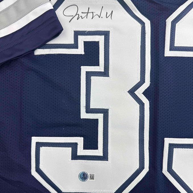 Framed Autographed/Signed Javonte Williams 35x39 Dallas Blue Football Jersey Beckett BAS COA