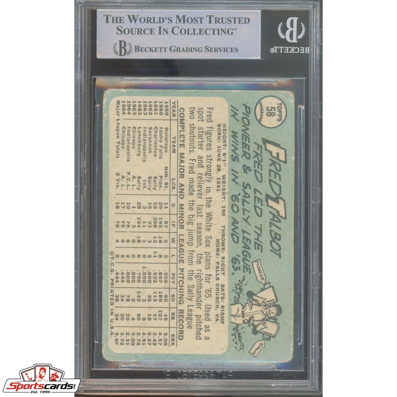 1965 Topps #58 Fred Talbot Signed Auto Beckett BAS Yankees Pilots